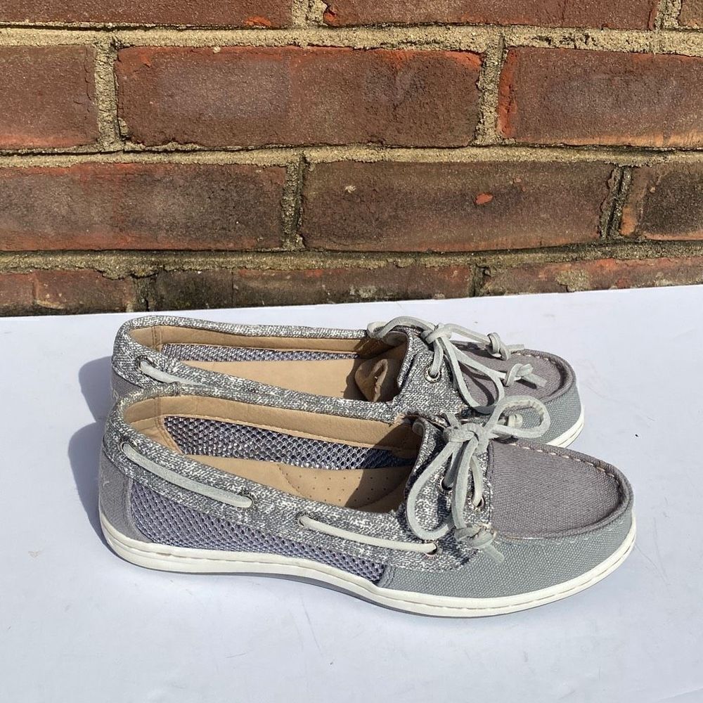 Sperry Sand Grey Canvas Firefish Core Top-Sider Boat Slip On Shoe Size 5 NEW
